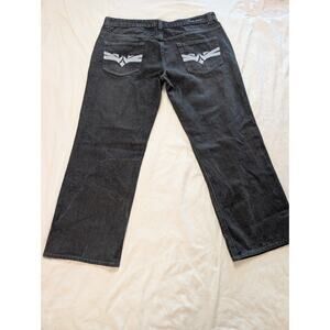 Y2K Kayaba Jeans Dark Wash Gray Denim Embroidered Pockets Straight Leg 90's 2000